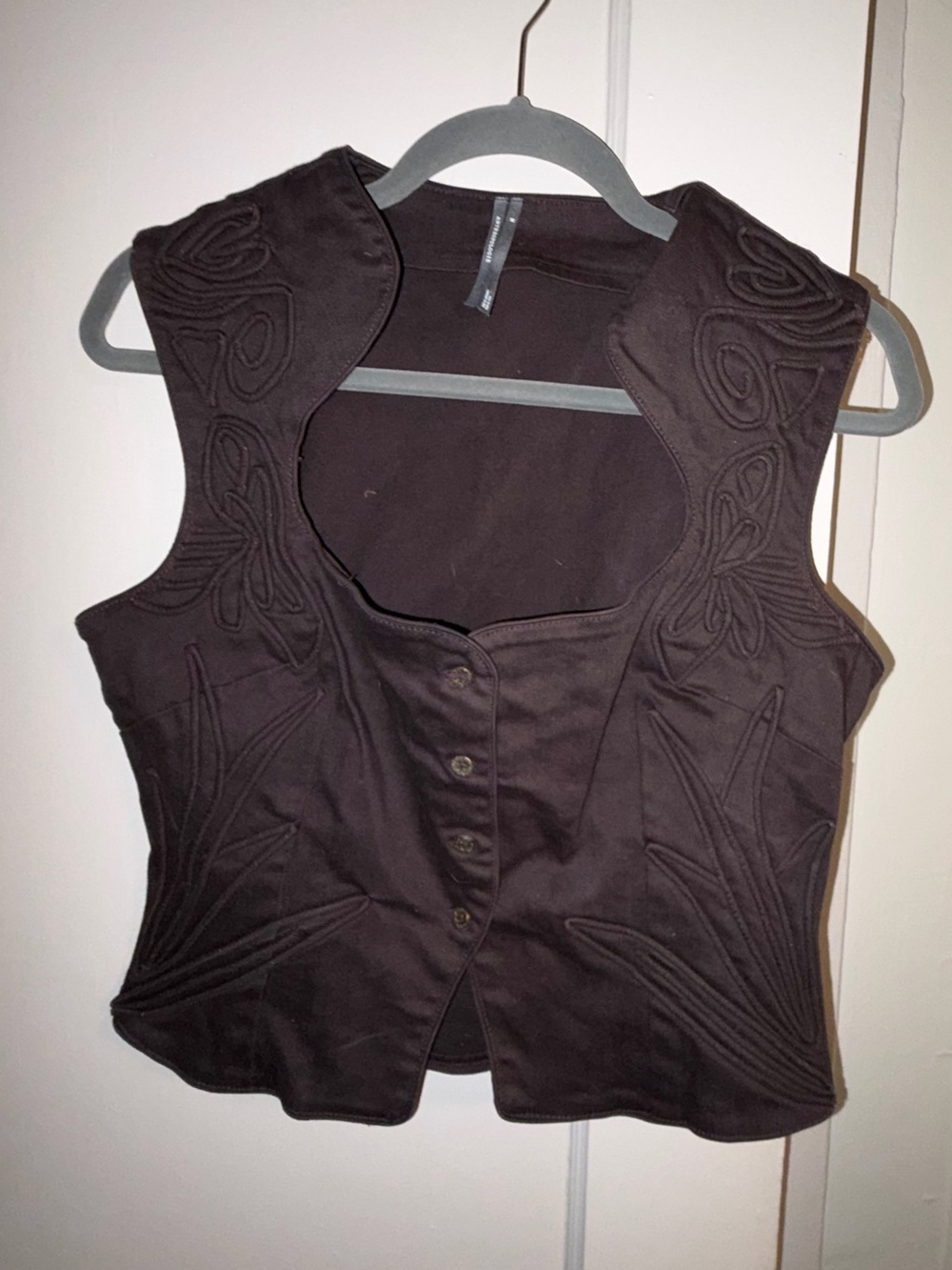 Anthropologie Black Embroidered Button-Front Crop Vest